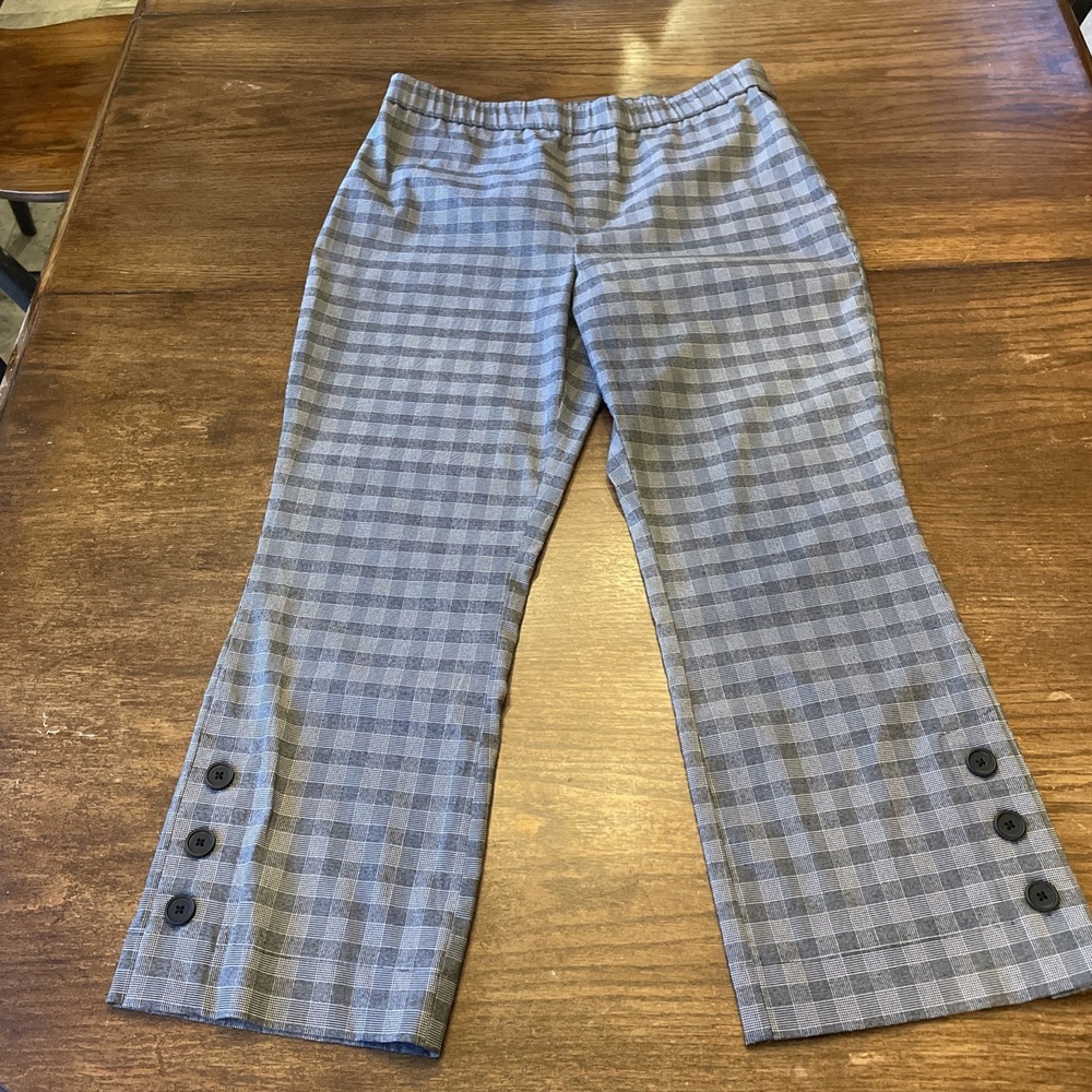 Women's Simply Vera Verawang Size Large Cropped Flare Grey Plaid Pants Pullon